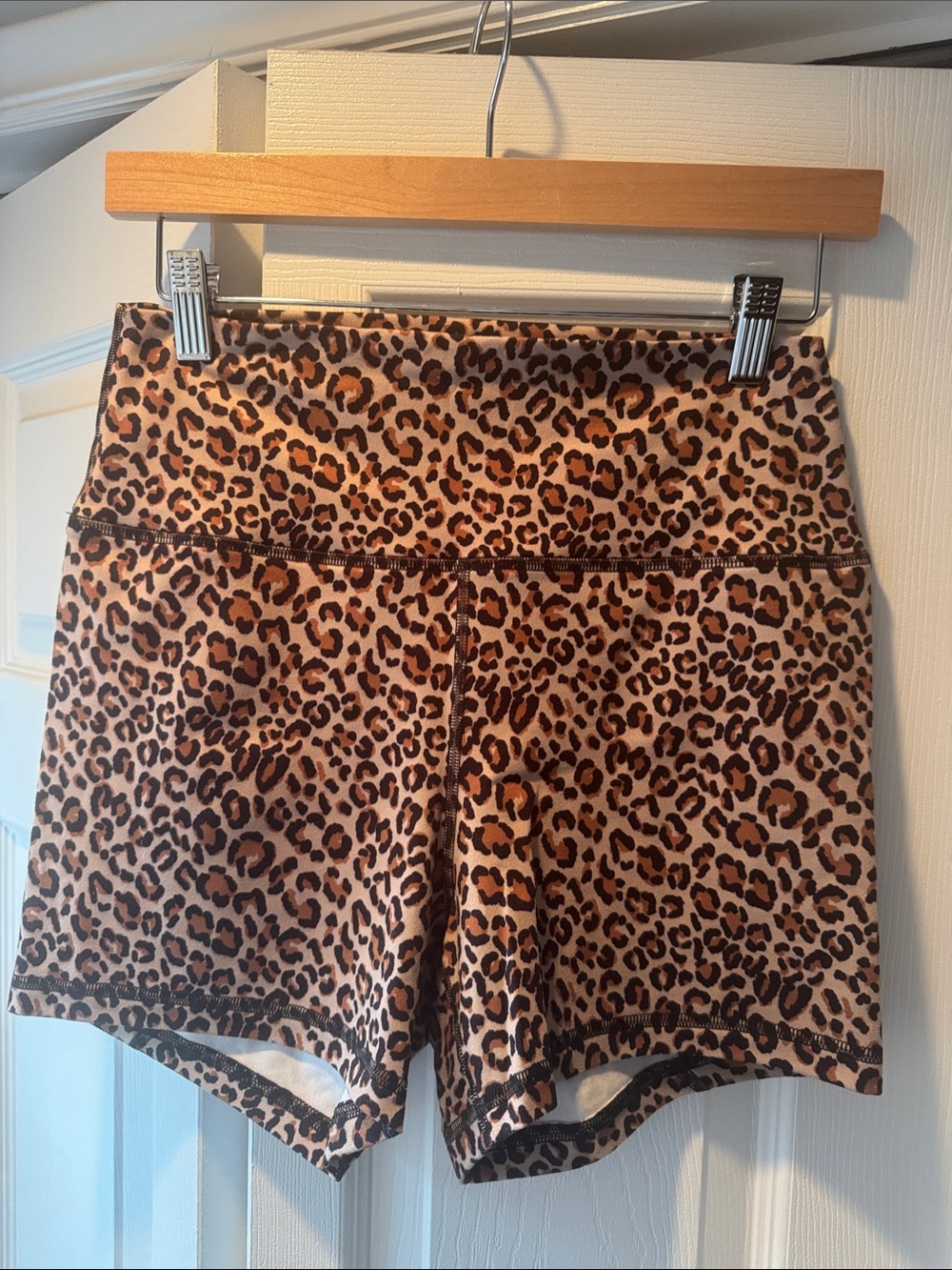 Fleo Leopard Print High-Rise Athletic Shorts - Tan & Brown
